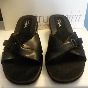 Easy Spirit Black JPRrockon Sandals Leather Women's Wedge Sandals Size 7 NWT